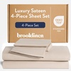 image:imageBrooklinen Sateen 4Pc Sheet Set HotelQuality Luxury  King White  Butterysoft 100 longstaple cotton sateen silky amp hotelquality softest sheets breathable amp durable cool amp luxuriousPebble