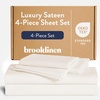 image:imageBrooklinen Sateen 4Pc Sheet Set HotelQuality Luxury  King White  Butterysoft 100 longstaple cotton sateen silky amp hotelquality softest sheets breathable amp durable cool amp luxuriousCream