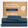 image:imageBrooklinen Sateen 4Pc Sheet Set HotelQuality Luxury  King White  Butterysoft 100 longstaple cotton sateen silky amp hotelquality softest sheets breathable amp durable cool amp luxuriousAbyss