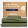 image:imageBrooklinen Sateen 4Pc Sheet Set HotelQuality Luxury  King White  Butterysoft 100 longstaple cotton sateen silky amp hotelquality softest sheets breathable amp durable cool amp luxuriousFresh Moss