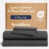 image:imageBrooklinen Sateen 4Pc Sheet Set HotelQuality Luxury  King White  Butterysoft 100 longstaple cotton sateen silky amp hotelquality softest sheets breathable amp durable cool amp luxuriousSlate