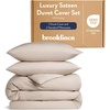 image:imageBrooklinen Sateen Duvet Cover HotelQuality Luxury  TwinTXL Abyss Blue  Silkysmooth 100 cotton sateen duvet cover soft amp hotelquality corner ties amp button closure secure your insertPebble