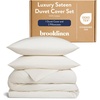 image:imageBrooklinen Sateen Duvet Cover HotelQuality Luxury  TwinTXL Abyss Blue  Silkysmooth 100 cotton sateen duvet cover soft amp hotelquality corner ties amp button closure secure your insertCream