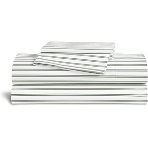 image:imageBrooklinen Sateen 4Pc Sheet Set HotelQuality Luxury  King White  Butterysoft 100 longstaple cotton sateen silky amp hotelquality softest sheets breathable amp durable cool amp luxuriousTandem Stripe in Fresh Moss