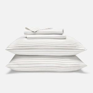 image:imageBrooklinen Sateen 4Pc Sheet Set HotelQuality Luxury  King White  Butterysoft 100 longstaple cotton sateen silky amp hotelquality softest sheets breathable amp durable cool amp luxuriousTandem Stripe Pebble