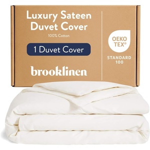 image:imageBrooklinen Sateen Duvet Cover HotelQuality Luxury  TwinTXL Abyss Blue  Silkysmooth 100 cotton sateen duvet cover soft amp hotelquality corner ties amp button closure secure your insertCream