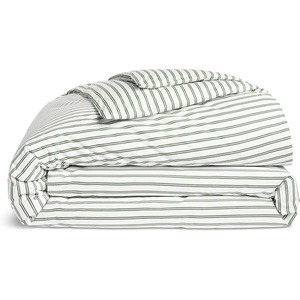 image:imageBrooklinen Sateen Duvet Cover HotelQuality Luxury  TwinTXL Abyss Blue  Silkysmooth 100 cotton sateen duvet cover soft amp hotelquality corner ties amp button closure secure your insertTandem Stripe in Fresh Moss