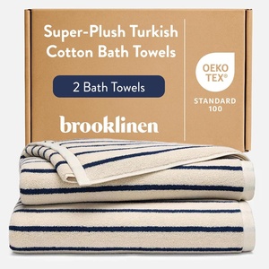 image:imageBrooklinen SuperPlush 100 Turkish Cotton Washcloths  Set of 2 White  Ultraplush 820 GSM Turkish cotton hand towels highly absorbent amp quickdrying soft durable amp machine washableStriped Abyss