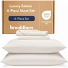image:imageBrooklinen Sateen 4Pc Sheet Set HotelQuality Luxury  Queen Cream  Butterysoft 100 longstaple cotton sateen silky amp hotelquality softest sheets breathable amp durable cool amp luxurious