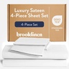 image:imageBrooklinen Sateen 4Pc Sheet Set HotelQuality Luxury  Queen White  Butterysoft 100 longstaple cotton sateen silky amp hotelquality softest sheets breathable amp durable cool amp luxurious