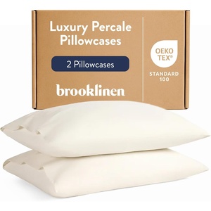 image:imageBrooklinen Sateen Pillowcase Set HotelQuality Luxury  Standard Cream  Set of 2 silky 100 cotton sateen pillowcases with a smooth breathable finish envelope closure keeps pillows tucked