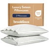 image:imageBrooklinen Luxe Sateen Pillowcase Set Luxury Softness  Standard AbyssGreen Tandem Stripe
