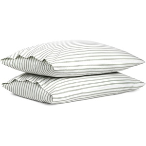 image:imageBrooklinen Luxe Sateen Pillowcase Set Luxury Softness  Standard AbyssTandem Stripe in Fresh Moss