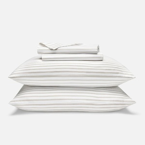 image:imageBrooklinen Luxe Sateen Sheet Set HotelQuality Luxury  Twin AbyssTandem Stripe Pebble