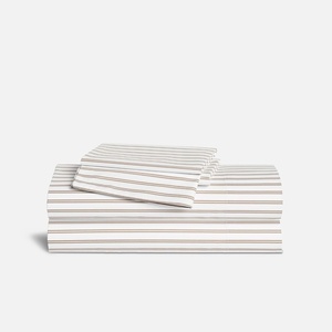 image:imageBrooklinen Luxe Sateen Sheet Set HotelQuality Luxury  Twin AbyssTandem Stripe in Pebble